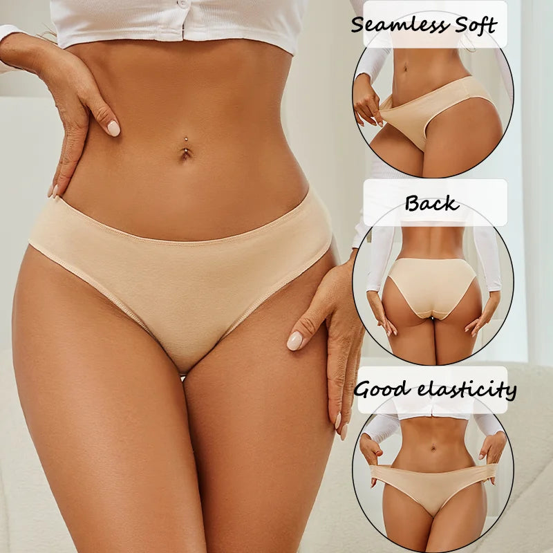 Beige underwear being worn with close-up insets showing different angles and features.