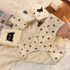 5Pcs/Set Cotton Women Girls Panties Mid Waist Briefs Fashion Print Ladies Underwear Soft Comfortable Triangle Female Lingerie