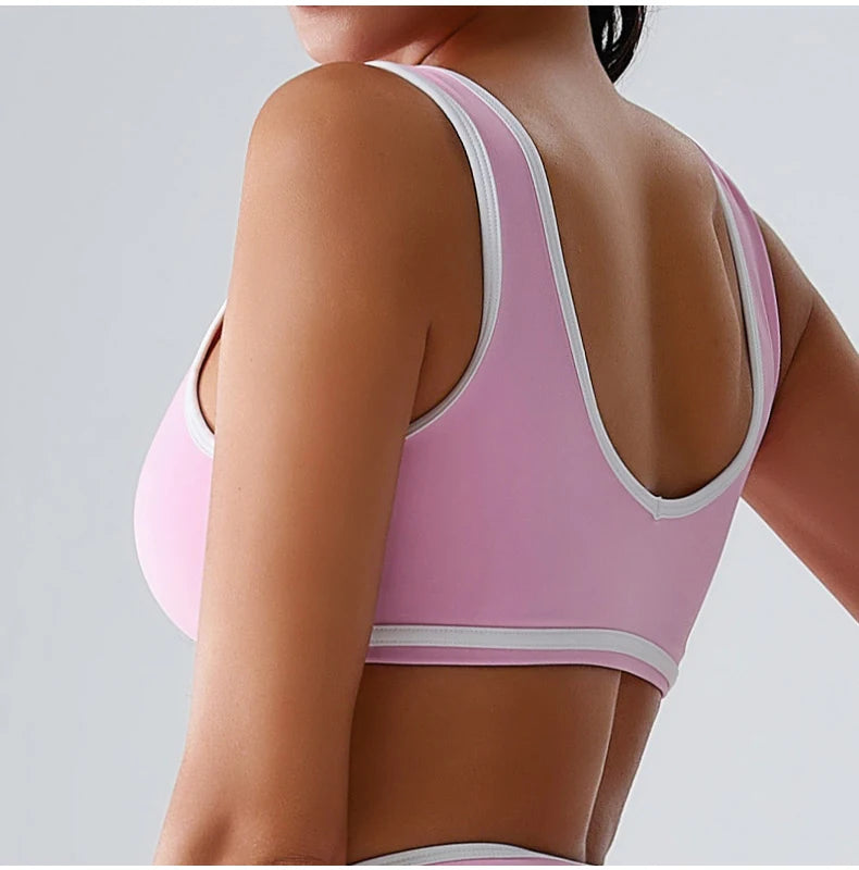 Women’s Push-Up Fitness Crop Bra – Splice Design Tank Top
