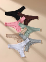 Women Lace Trim Thong 7pcs