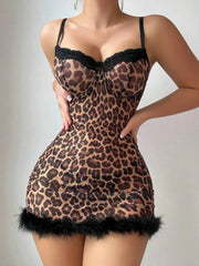 Daring Leopard Lace Mini Dress – Sexy Slim Fit Nightclub Outfit