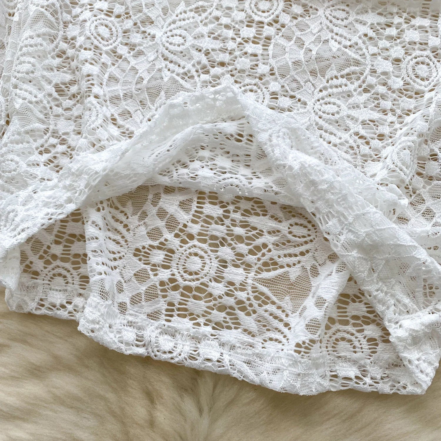 Lace Hollow Out Bodycon Dress – Flare Sleeve & Sheer V-Neck