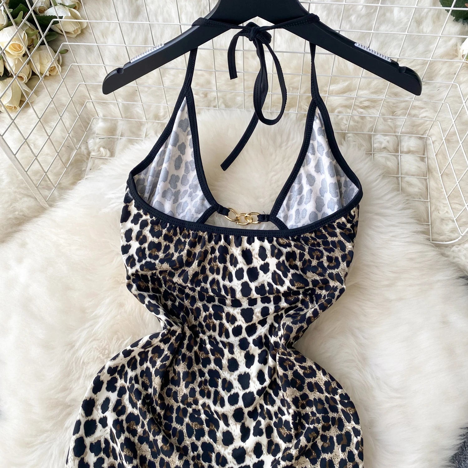 Halter Leopard Print Bodycon Dress – Backless & Hollow-Out