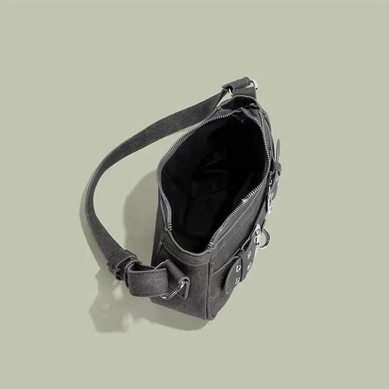 Cool Grey Vintage Shoulder Bag – Grunge-Inspired Designer Handbag for Women
