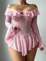 Ruffle Mesh Bell Sleeve Lingerie Set