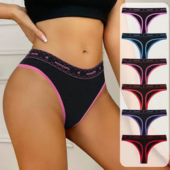 6-Piece Low Rise Letter Print G-Strings