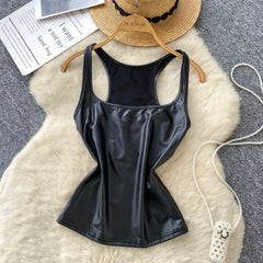 PU Leather Sleeveless Square Neck Tank Top – Women’s Club-wear