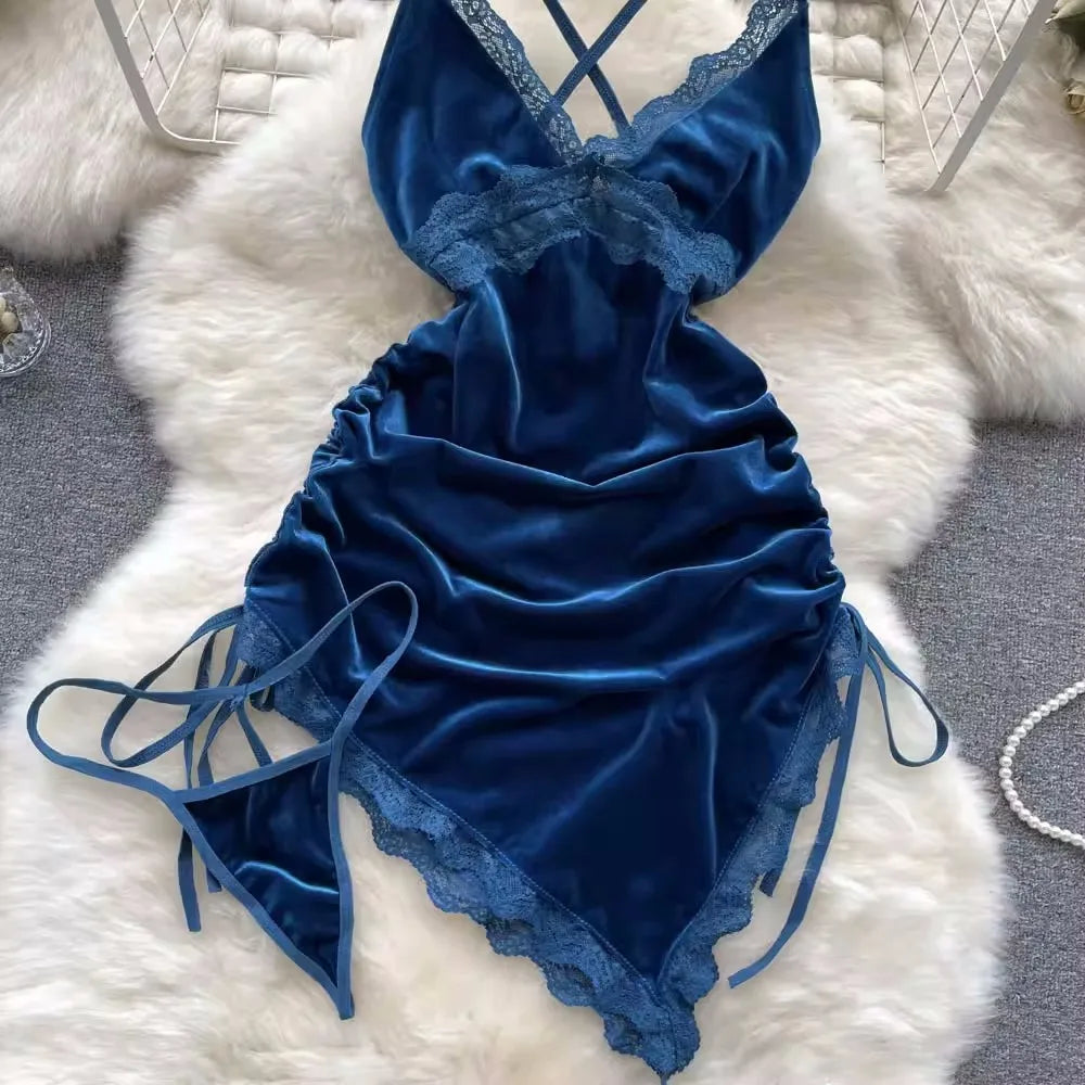 Seductive V-Neck Nightwear Set - Erotic Lingerie for Women
