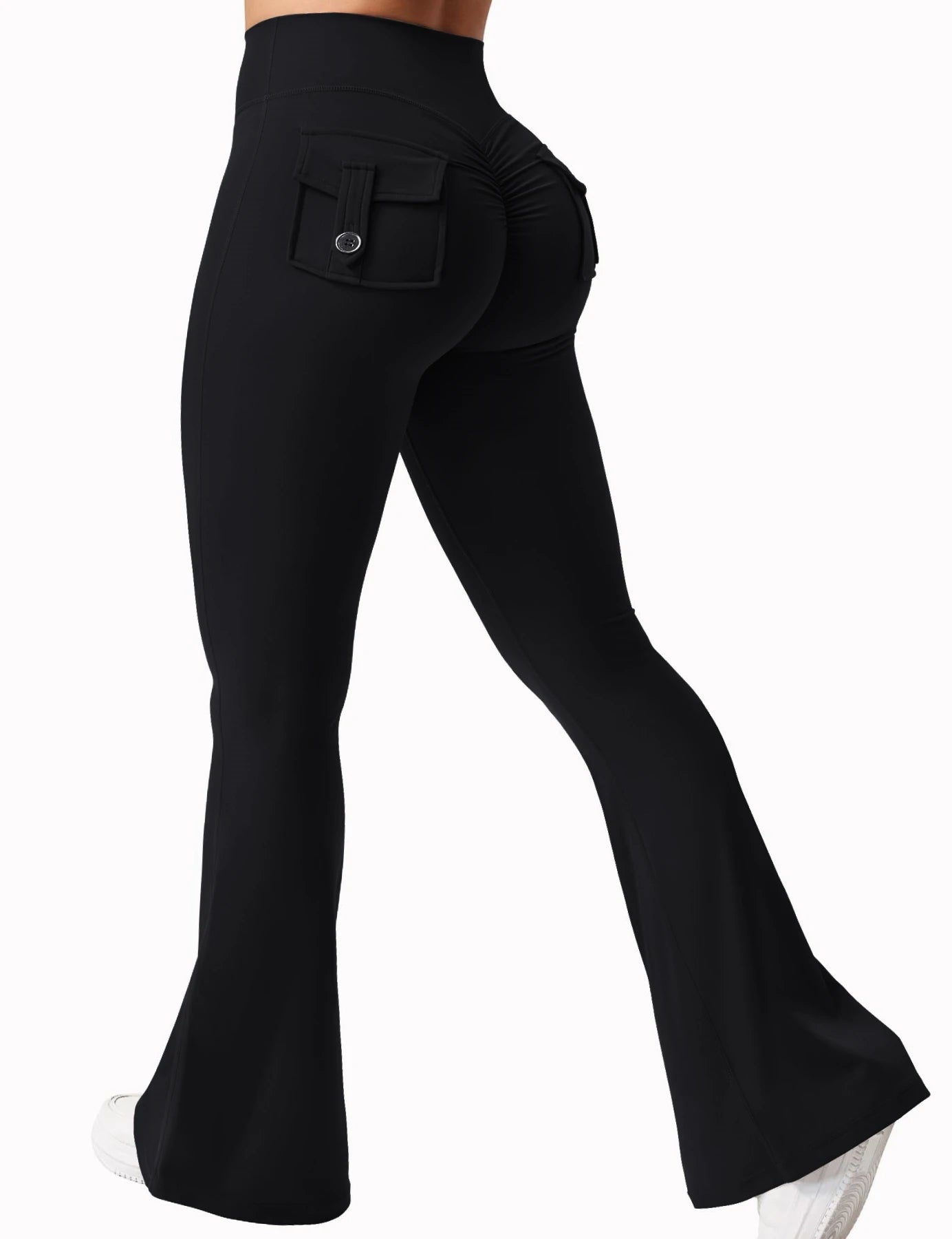 Black flared pants on a white background