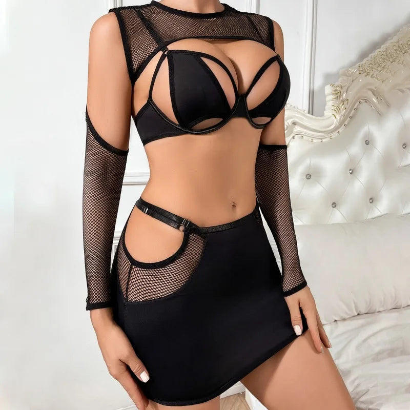 Sultry Mesh 4-Piece Lingerie Set