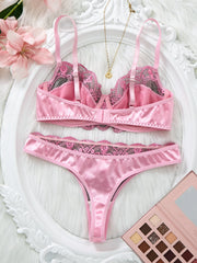 Pink Floral Padded Balconette Lingerie Set