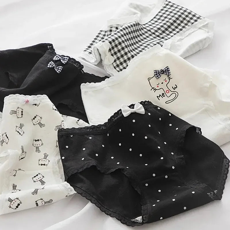 Cute Cat Print Cotton Briefs 5pcs