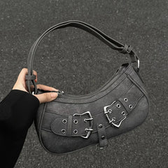 Cool Grey Vintage Shoulder Bag – Grunge-Inspired Designer Handbag for Women