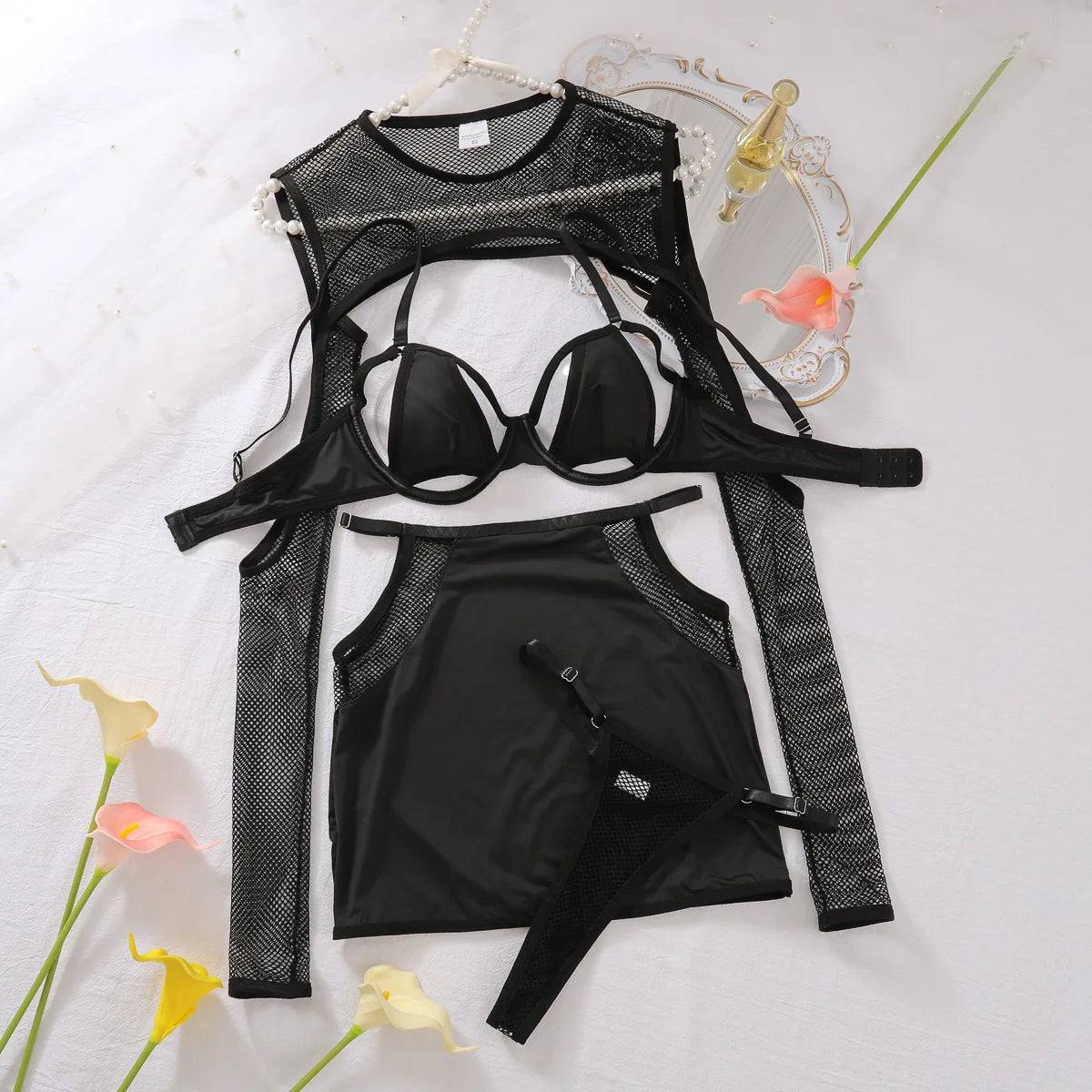 Sultry Mesh 4-Piece Lingerie Set