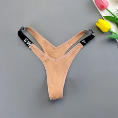 Ribbed Cotton V-Shape Letter Thong 2-Pack