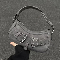 Cool Grey Vintage Shoulder Bag – Grunge-Inspired Designer Handbag for Women