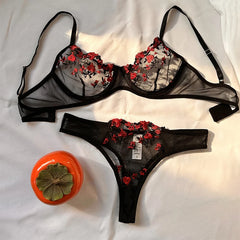 Women Floral Embroidery Bra Set