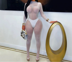 Long Sleeve Sheer Mesh Bodycon Catsuit
