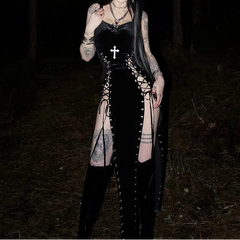 Gothic Velvet High-Slit Dress