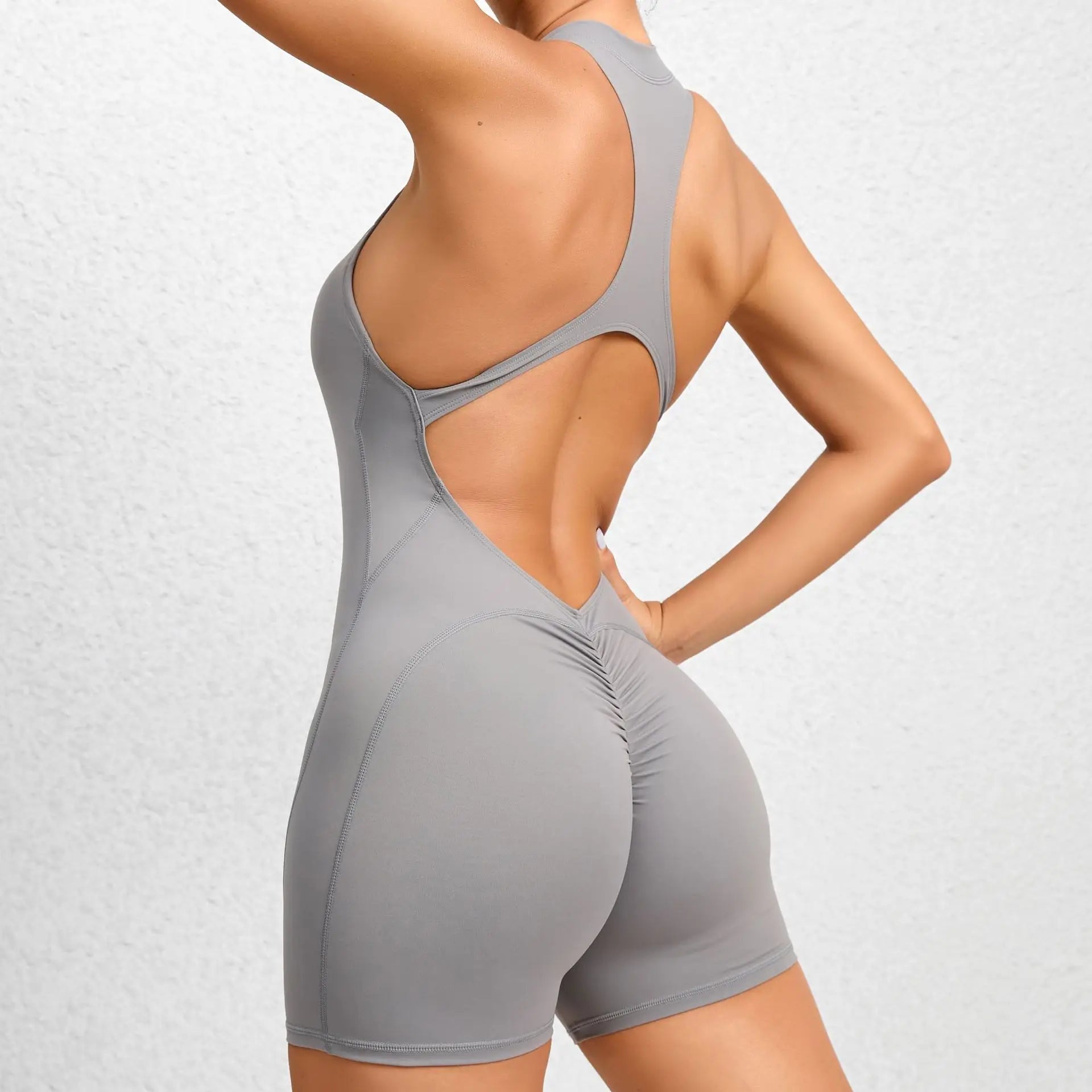 Women’s V-Back Scrunch Sports Jumpsuit – Zipper One-Piece