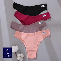 Four pairs of ribbed underwear in black, red, brown, and pink on a light gray background with cotton buds.