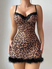 Daring Leopard Lace Mini Dress – Sexy Slim Fit Nightclub Outfit