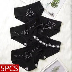 Cute Cat Print Cotton Briefs 5pcs