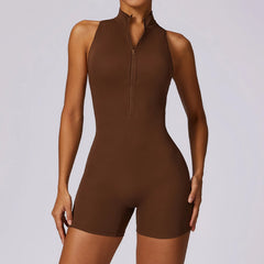 Women’s V-Back Scrunch Sports Jumpsuit – Zipper One-Piece
