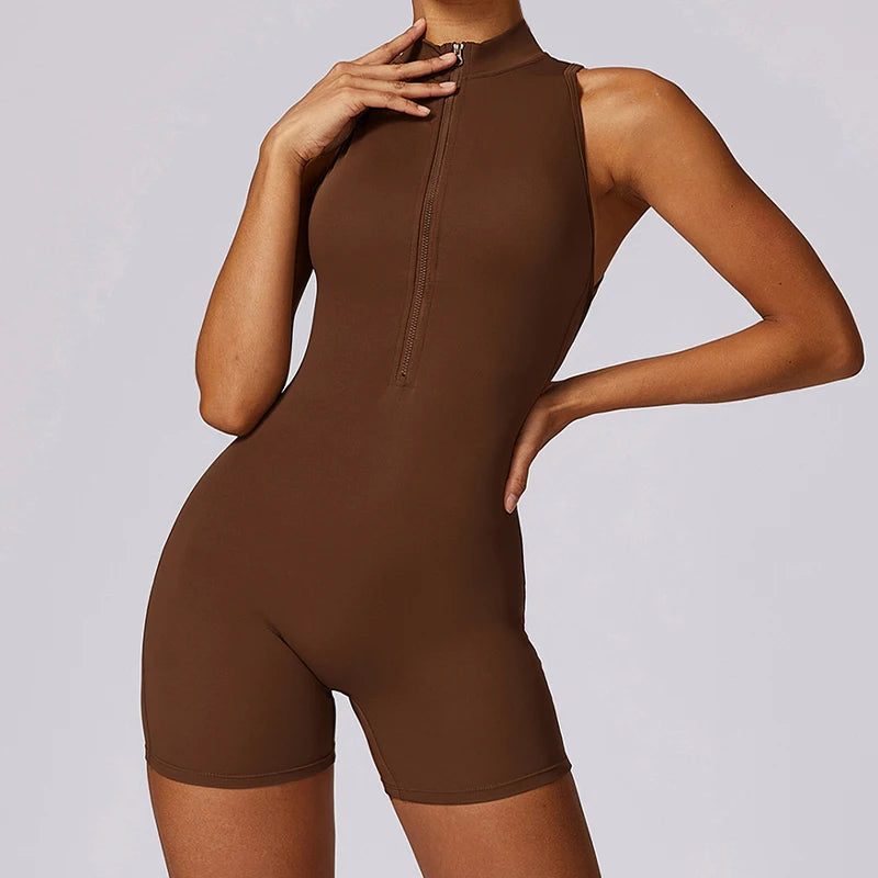 Women’s V-Back Scrunch Sports Jumpsuit – Zipper One-Piece