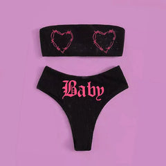 Women's Gothic Printed Bandeau Bikini Set
