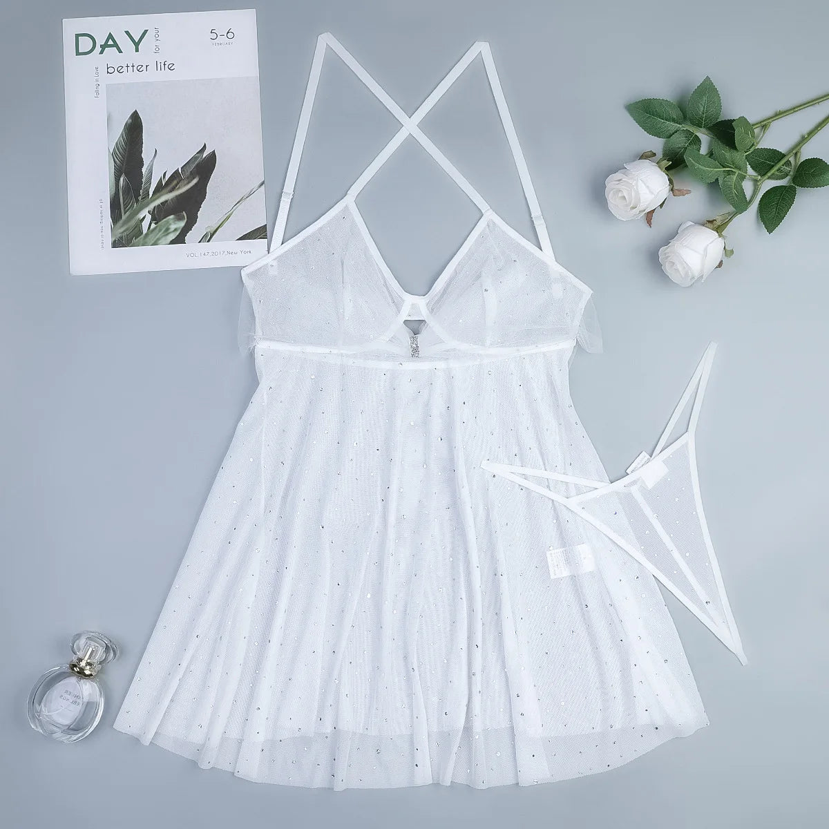 Bow Mesh Backless Suspender Dress
