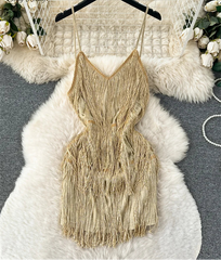 Sequined Tassel Mini Dress Backless Sleeveless