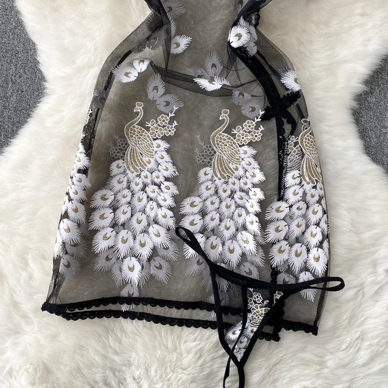 Chinese-Style Embroidered Sheer Lingerie Night Dress – Slim & Sexy