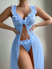 Floral 3D Appliqué Sheer Lingerie Set