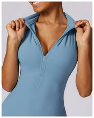 Women’s V-Back One-Piece Sports Jumpsuit with Zipper