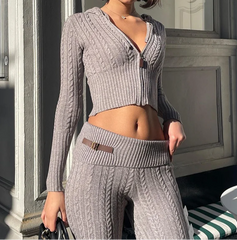 Women's Zipper Crop Hoodie & Flare Pants Set