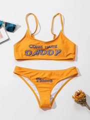 Letter Print Crop Top Bikini Set – Two Piece