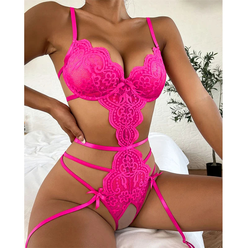 Women Floral Lace Garter Set