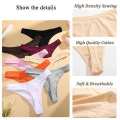 Collection of colorful panties with text highlighting features like high density sewing, high quality cotton, and soft & breathable material.