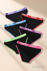 Set of black bikini bottoms with colorful waistbands on a beige background