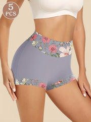 5-pack High-waisted Women's Underwear Abdominal Lifting And Gluteus Lifting Printed Pattern Comfortable Style