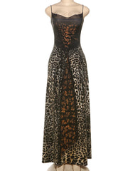 Leopard print dress on a mannequin against a white background