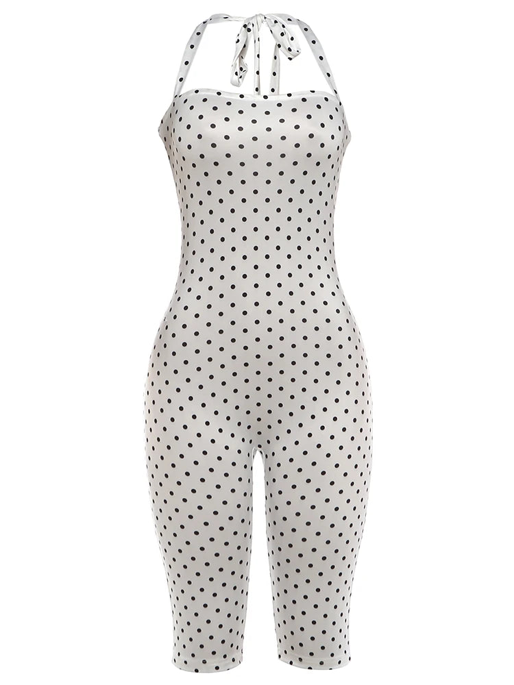 Polka dot jumpsuit on a white background