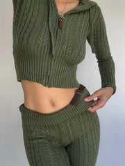 Women's Zipper Crop Hoodie & Flare Pants Set