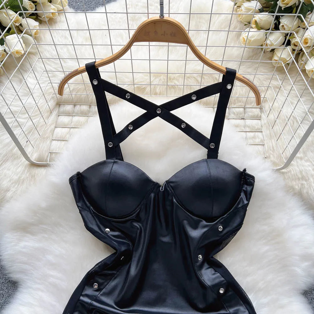 Sexy Backless Camis Nightwear - Erotic Leather Night Dress for Women