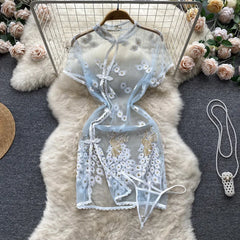 Chinese-Style Embroidered Sheer Lingerie Night Dress – Slim & Sexy