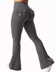 Pink flared pants on a white background