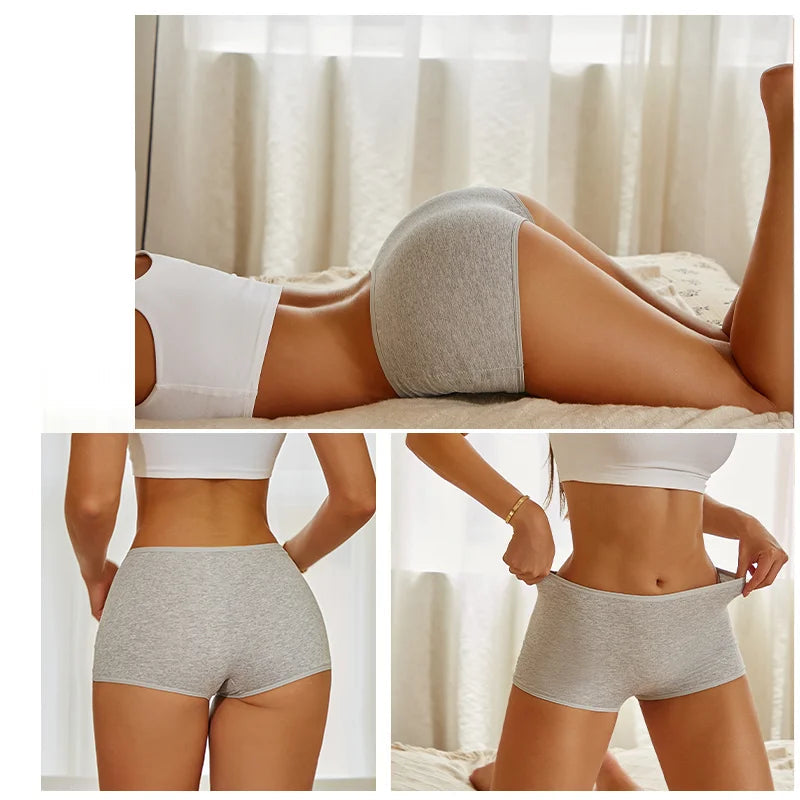 Collage of a person wearing gray underwear with text overlay.