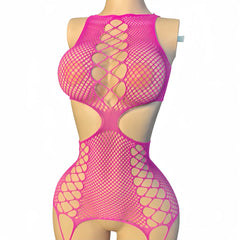 Women Fishnet Hollow Lingerie Bodysuit Gloves Set