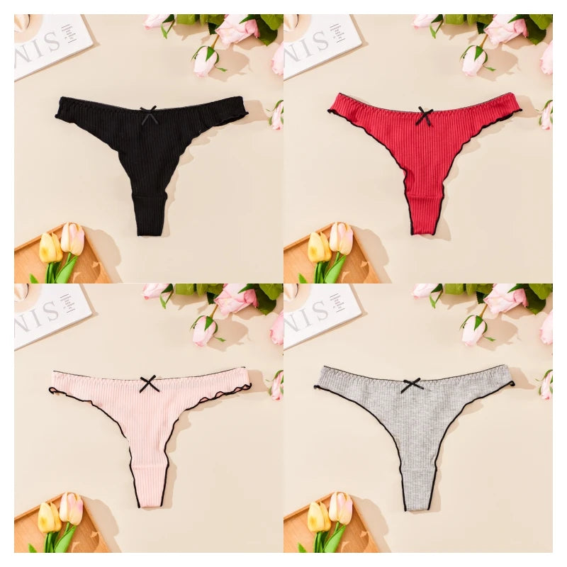 Four pairs of women's underwear in black, red, pink, and gray on a beige background with flowers and 'Nise' branding.